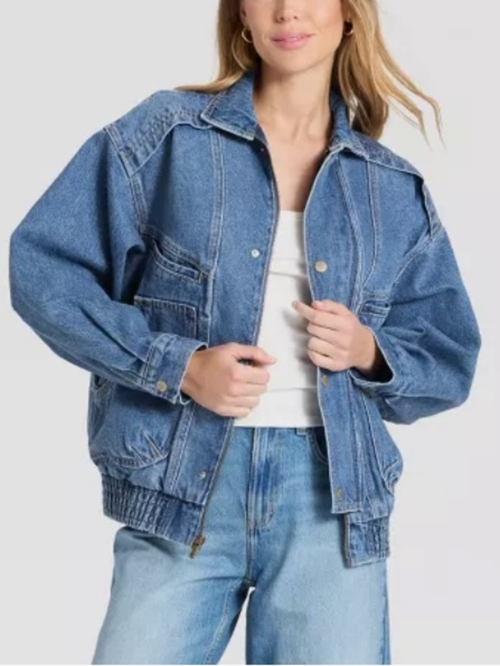 Oversized Denim Bomber Jacket - Picture 4 of 4